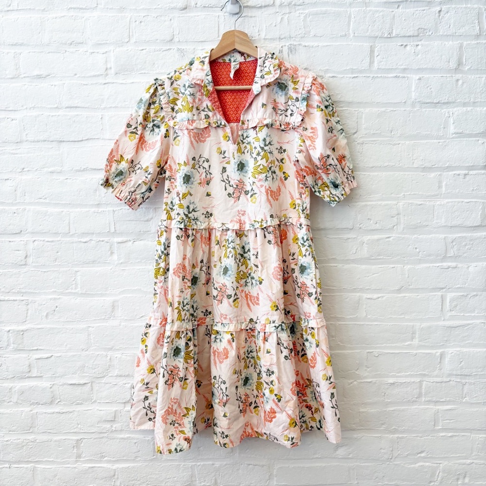 Uncle Frank‎ x Ivy Jane || Tiered A-Line Floral Ruffle Dress Cotton Pink XS